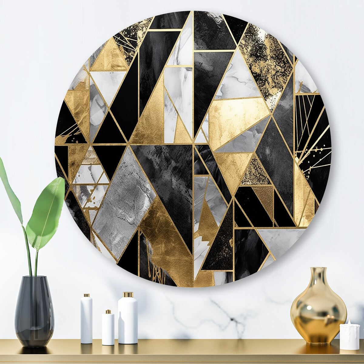 Designart "Gold Geometric Order I" Modern Geometric Metal Round Wall Art