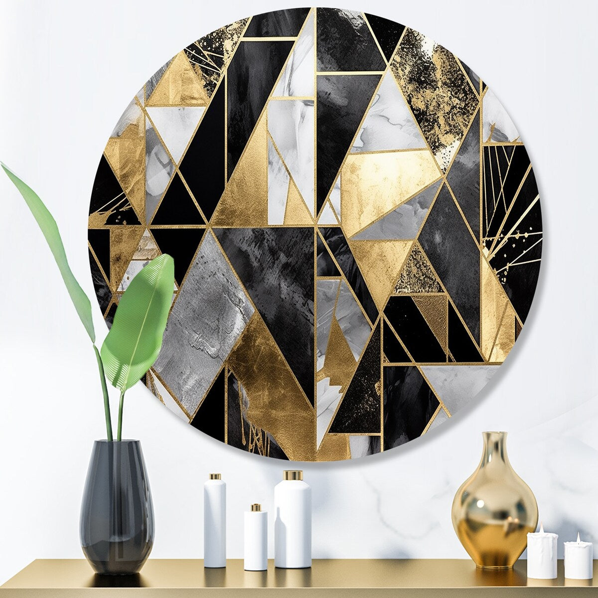 Designart "Gold Geometric Order I" Modern Geometric Metal Round Wall Art