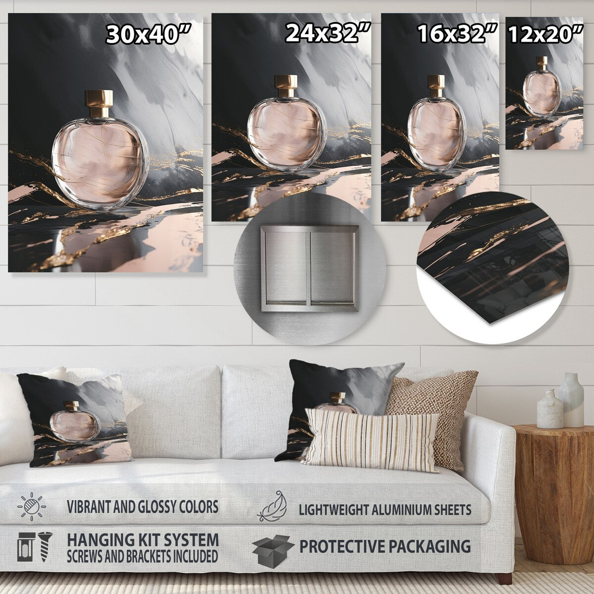 Designart "Gold Perfume Couture I" Fashion Perfume Metal Wall Art