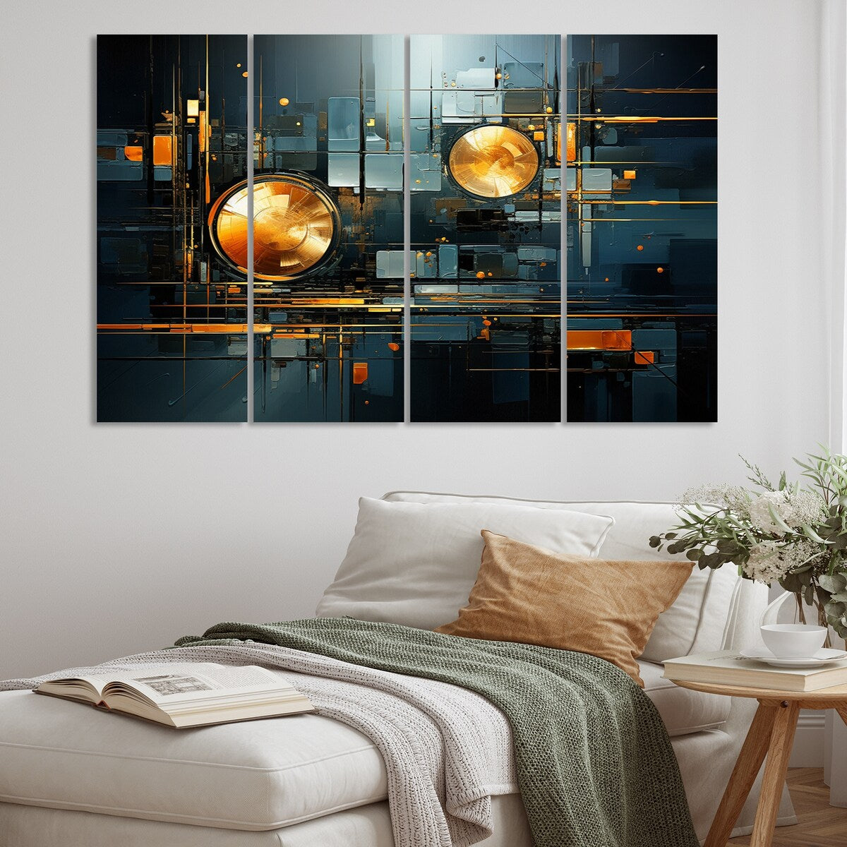 Designart "Gold Teal Abstract Fractal Collage Reflections I" Modern Metal Wall Decor Set