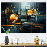Designart "Gold Teal Abstract Fractal Collage Reflections I" Modern Metal Wall Decor Set