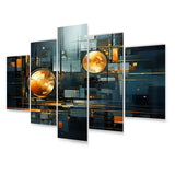 Designart "Gold Teal Abstract Fractal Collage Reflections I" Modern Metal Wall Decor Set