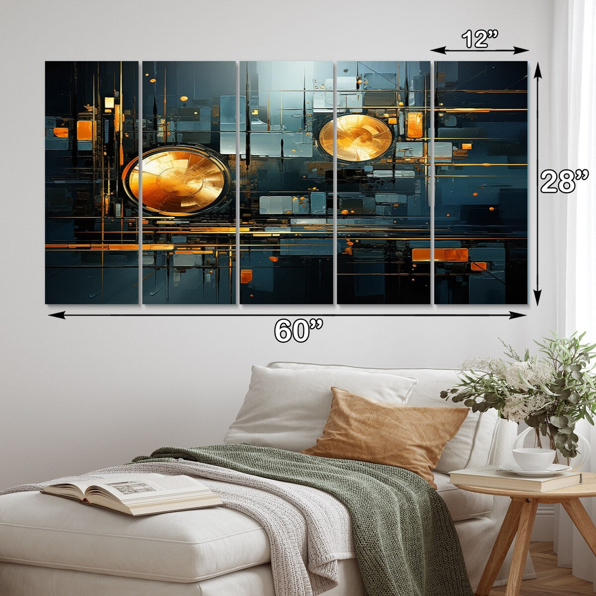Designart "Gold Teal Abstract Fractal Collage Reflections I" Modern Metal Wall Decor Set