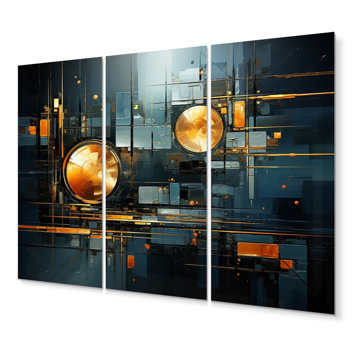 Designart "Gold Teal Abstract Fractal Collage Reflections I" Modern Metal Wall Decor Set