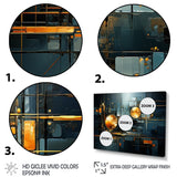 Designart "Gold Teal Abstract Fractal Collage Reflections I" Modern Metal Wall Decor Set
