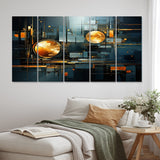 Designart "Gold Teal Abstract Fractal Collage Reflections I" Modern Metal Wall Decor Set