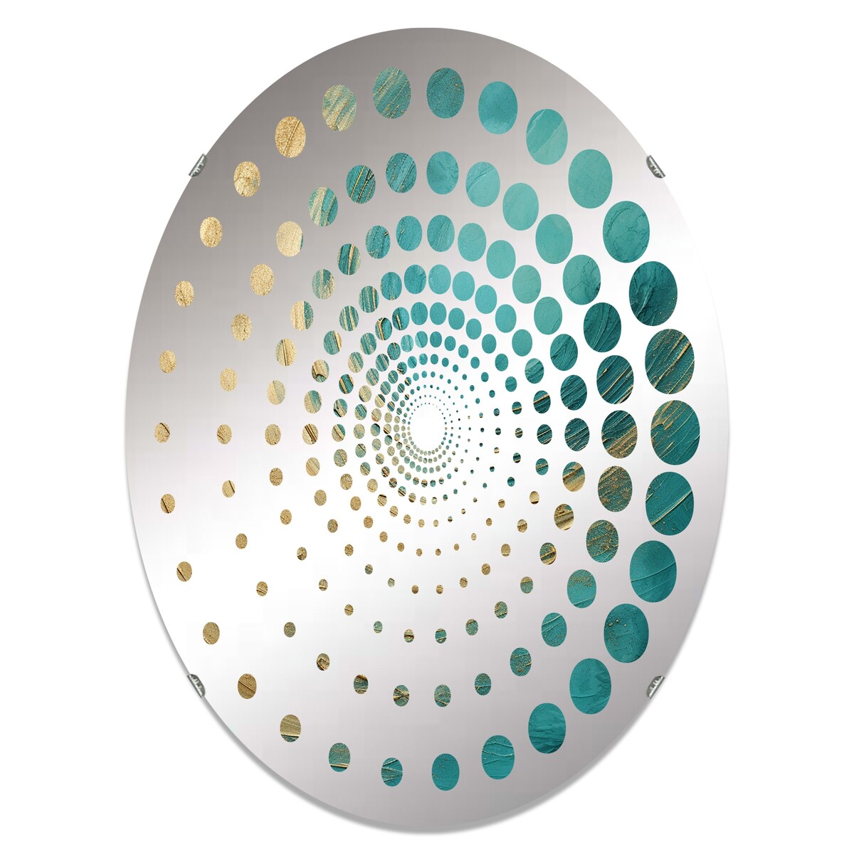 Designart "Gold Teal Oceans Alchemy Spiral I" Abstract Spirals Gold Wall Mirror - Modern Wall Art Mirror For Bathroom