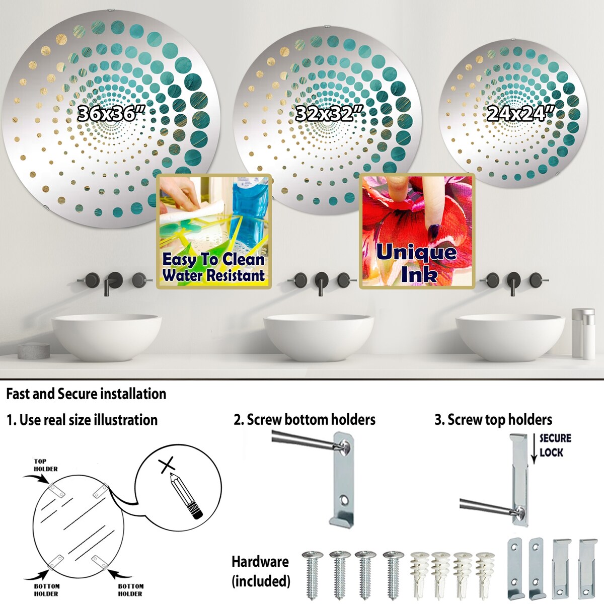 Designart "Gold Teal Oceans Alchemy Spiral I" Abstract Spirals Gold Wall Mirror - Modern Wall Art Mirror For Bathroom