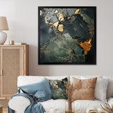 Designart "Golden And Green Terrazzo Marble Elegance II" Abstract Marble Green - Modern Bedroom Framed Canvas Wall Art