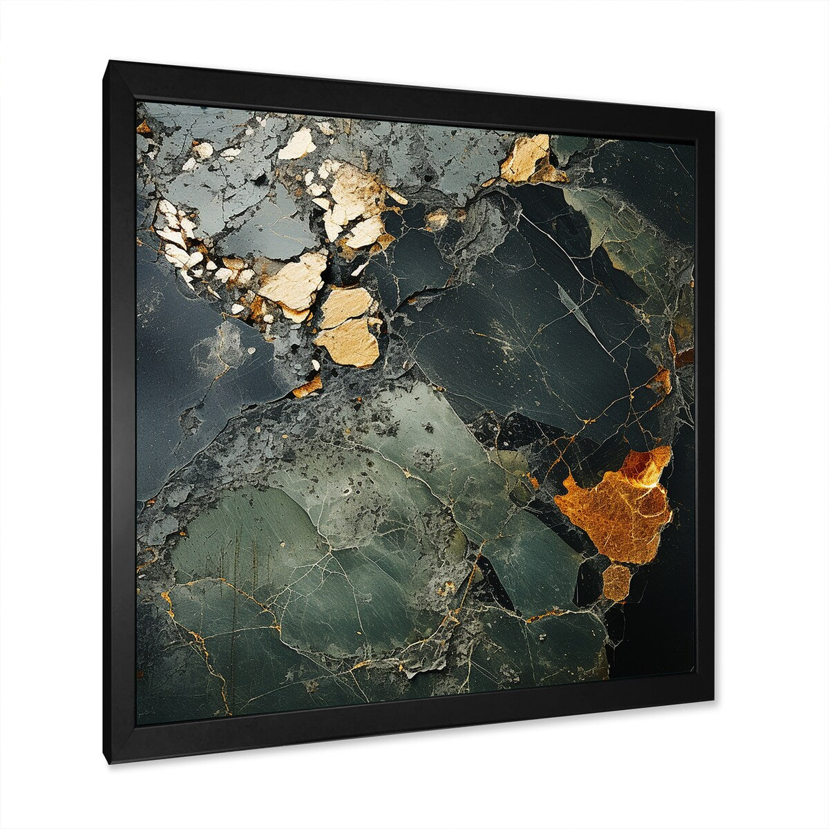 Designart "Golden And Green Terrazzo Marble Elegance II" Abstract Marble Green - Modern Bedroom Framed Canvas Wall Art