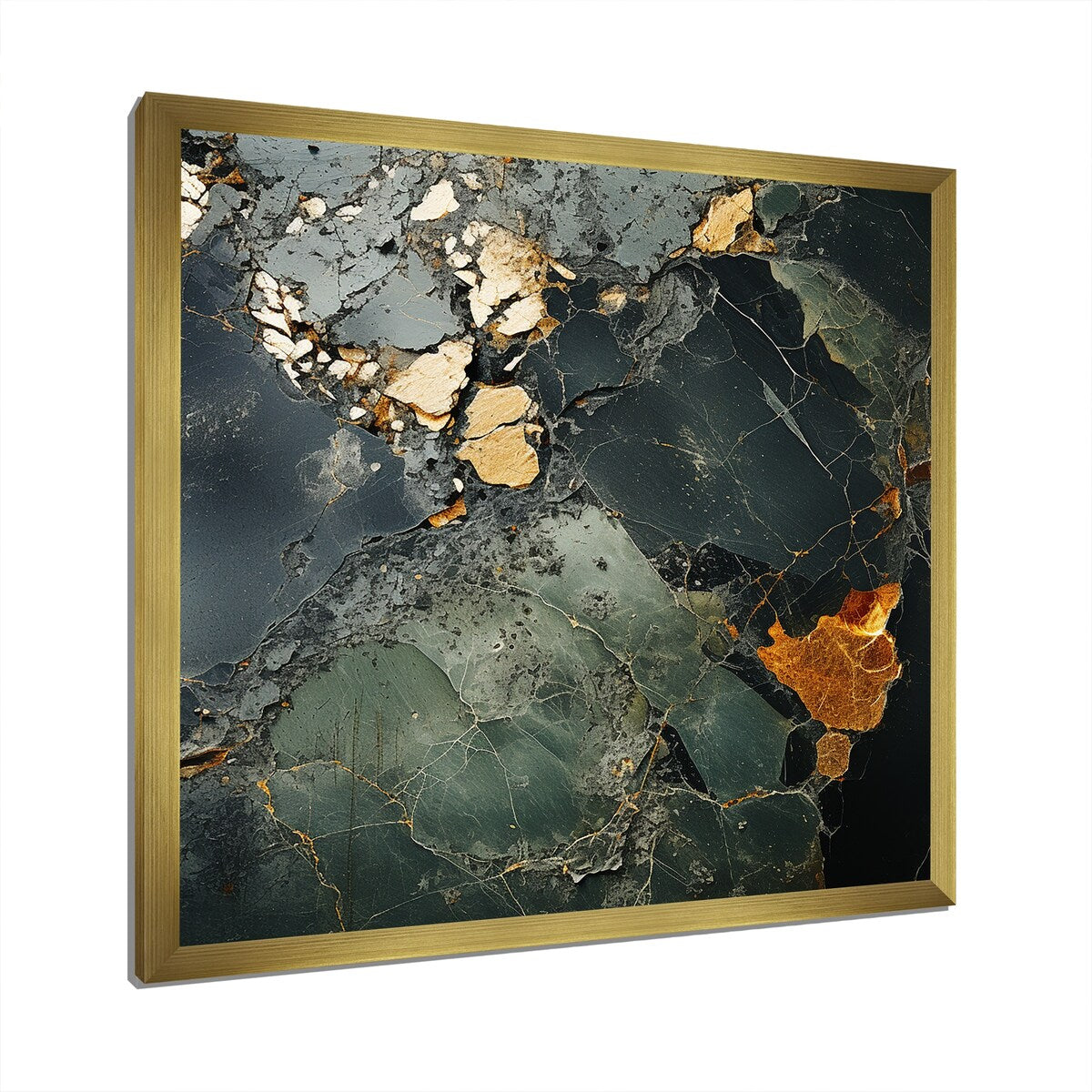 Designart "Golden And Green Terrazzo Marble Elegance II" Abstract Marble Green - Modern Bedroom Framed Canvas Wall Art