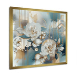 Designart "Golden Blue Marble Floral Design Iv" Floral Framed Wall Art Prints