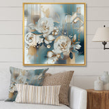 Designart "Golden Blue Marble Floral Design Iv" Floral Framed Wall Art Prints