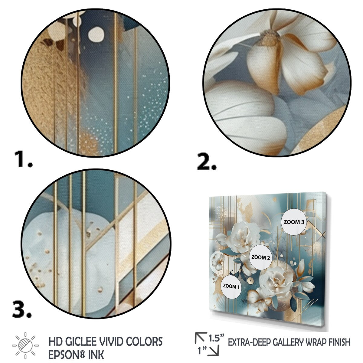 Designart "Golden Blue Marble Floral Design Iv" Floral Framed Wall Art Prints