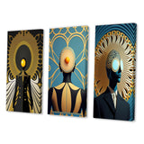 Designart "Golden Consciousness Man I" Modern Abstract Wall Art Set Of 3 - Traditional Canvas Set For Living Room Decor