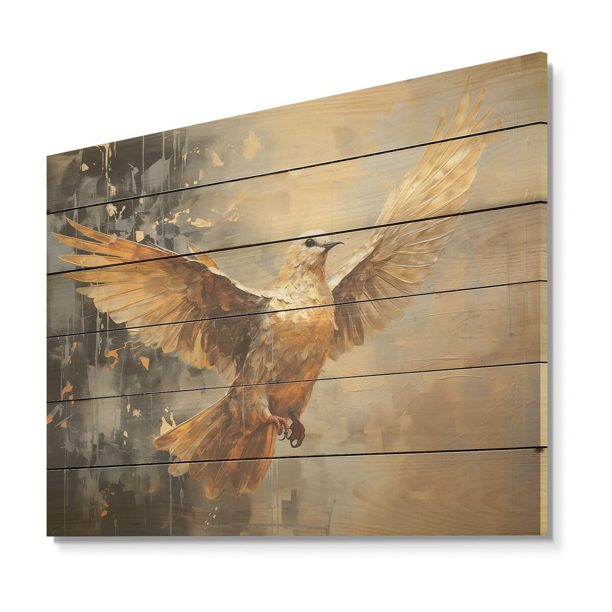 Designart "Golden Dove Grace" Dove Wood Wall Decor - Modern Gold Wood Panel On Natural Pine Wood