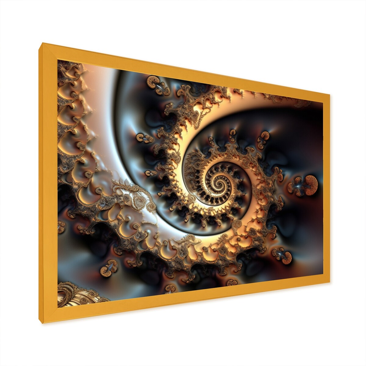 Designart "Golden Fractal Bliss VII" Modern Geometric Framed Art Print