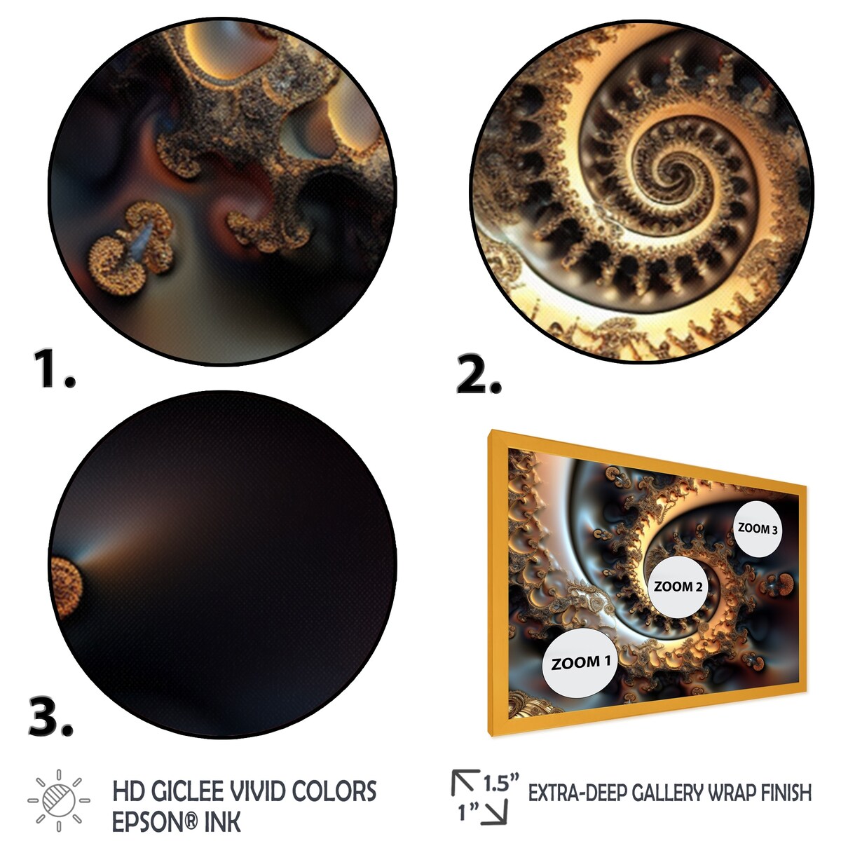 Designart "Golden Fractal Bliss VII" Modern Geometric Framed Art Print