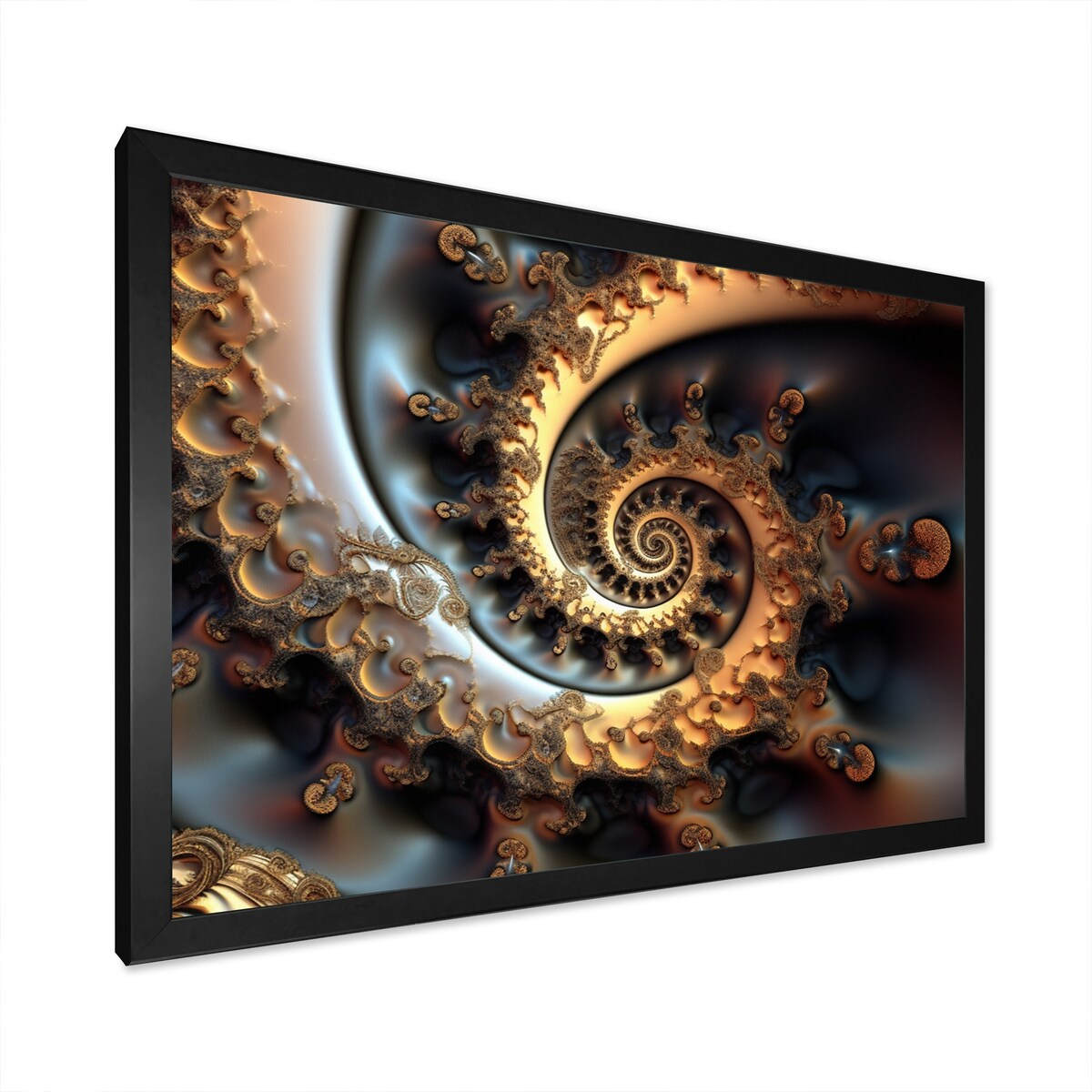 Designart "Golden Fractal Bliss VII" Modern Geometric Framed Art Print