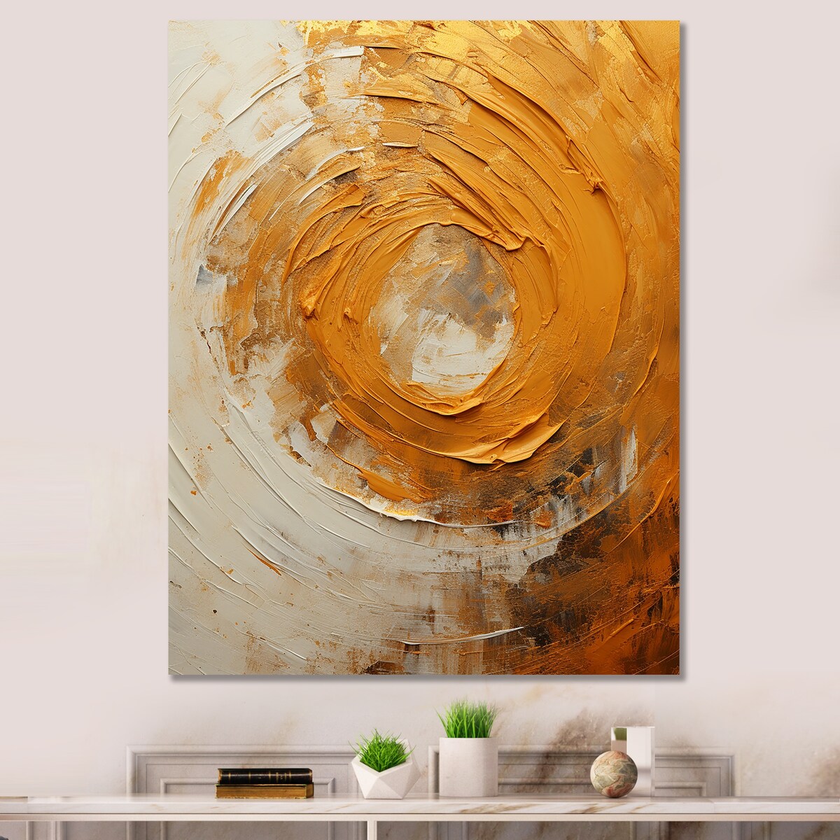 Designart "Golden Lemon Zest Spiral I" Abstract Spirals Wall Art