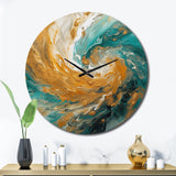 Designart "Golden Ocean Spiral Waves Painting I" Abstract Spirals Oversized Wall Clock