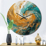Designart "Golden Ocean Spiral Waves Painting I" Abstract Spirals Oversized Wall Clock