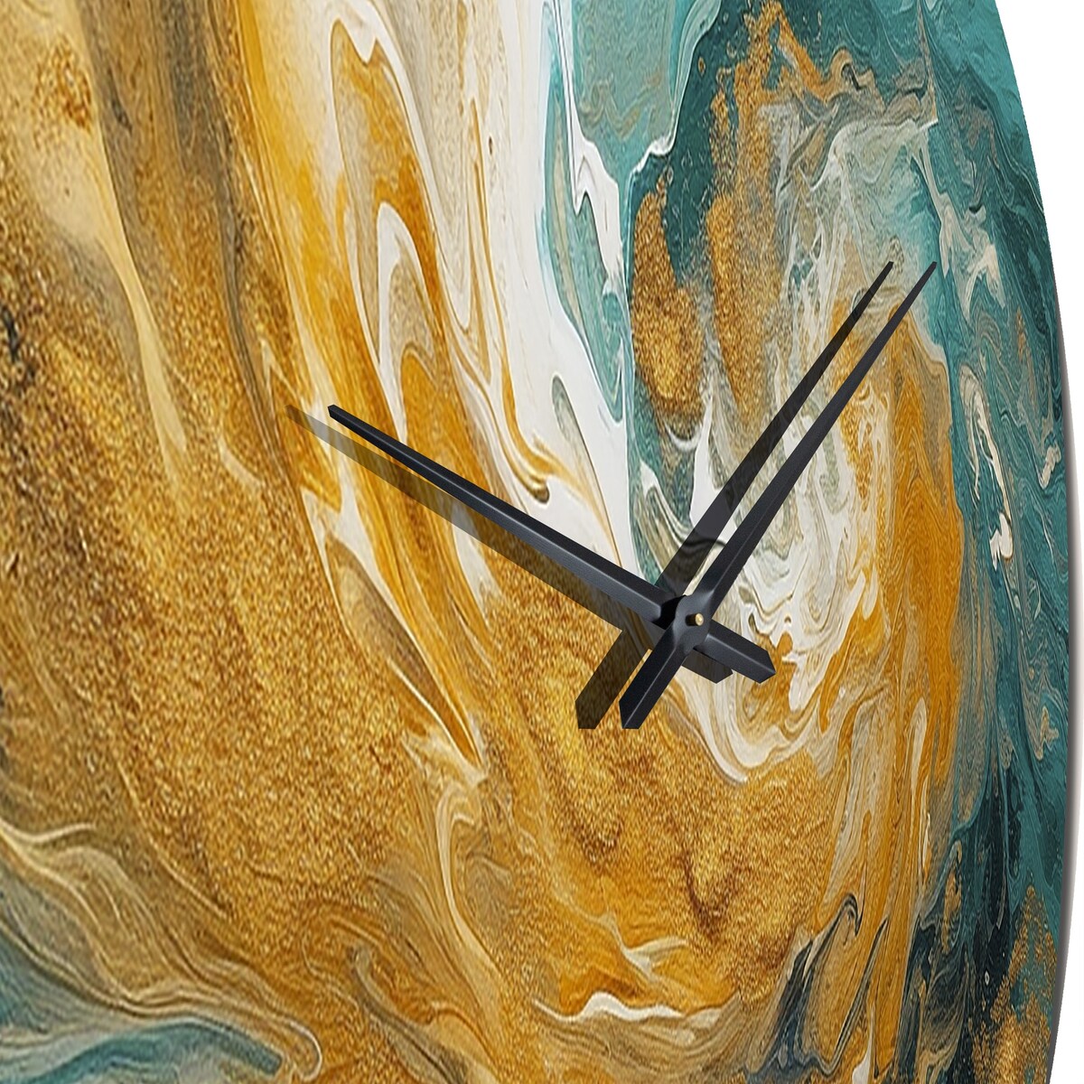 Designart "Golden Ocean Spiral Waves Painting I" Abstract Spirals Oversized Wall Clock
