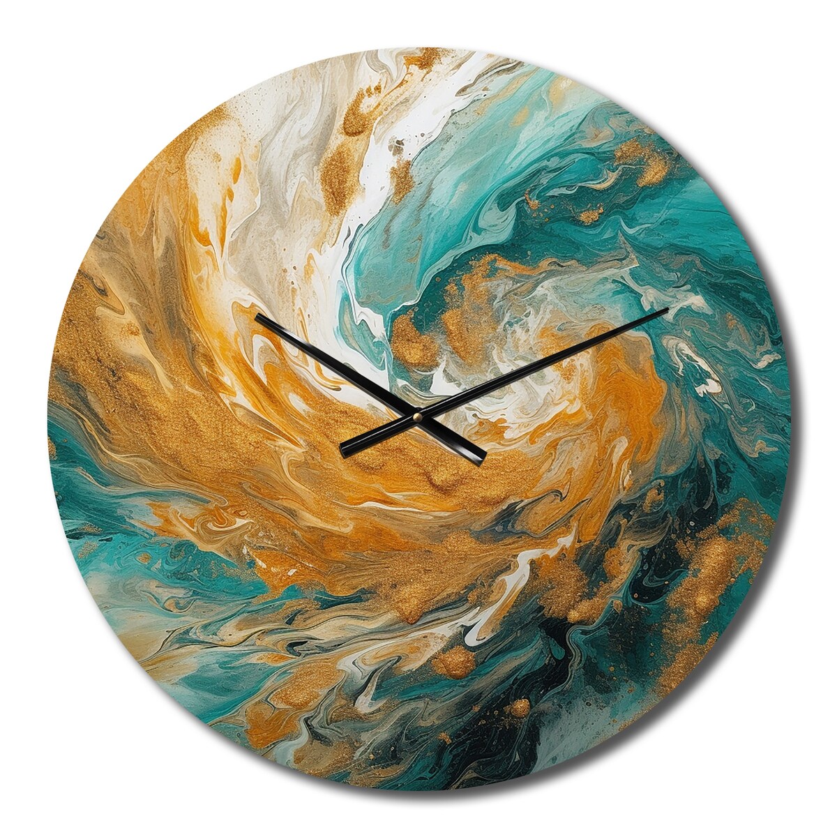 Designart "Golden Ocean Spiral Waves Painting I" Abstract Spirals Oversized Wall Clock