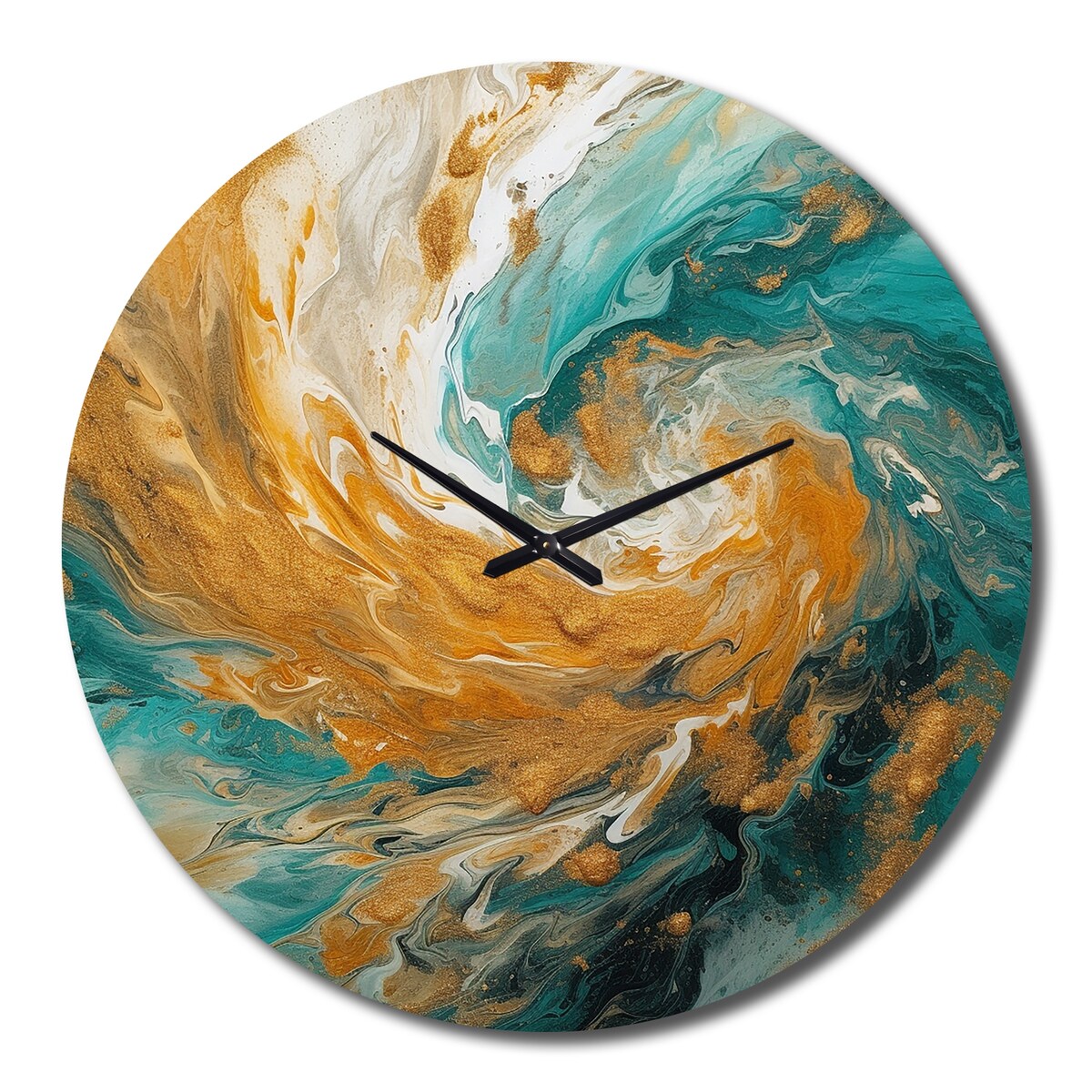 Designart "Golden Ocean Spiral Waves Painting I" Abstract Spirals Oversized Wall Clock