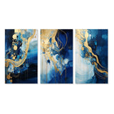 Designart "Golden Oceanic Wave Harmony V" Abstract Painting Wall Art Set Of 3 - Modern Gallery Set For Office Decor