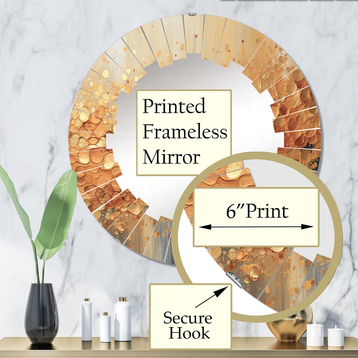 Designart "Golden Radiance I" Abstract Landscape Modern Wall Mirror
