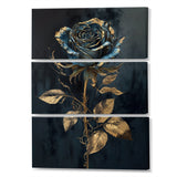 Designart "Golden Rose In Vintage Blue IV" Floral Rose Canvas Art Print - 3 Panels