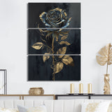 Designart "Golden Rose In Vintage Blue IV" Floral Rose Canvas Art Print - 3 Panels
