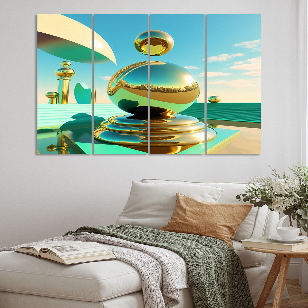Designart "Golden Spheres Infinity II" City Multipanel Wall Art Prints