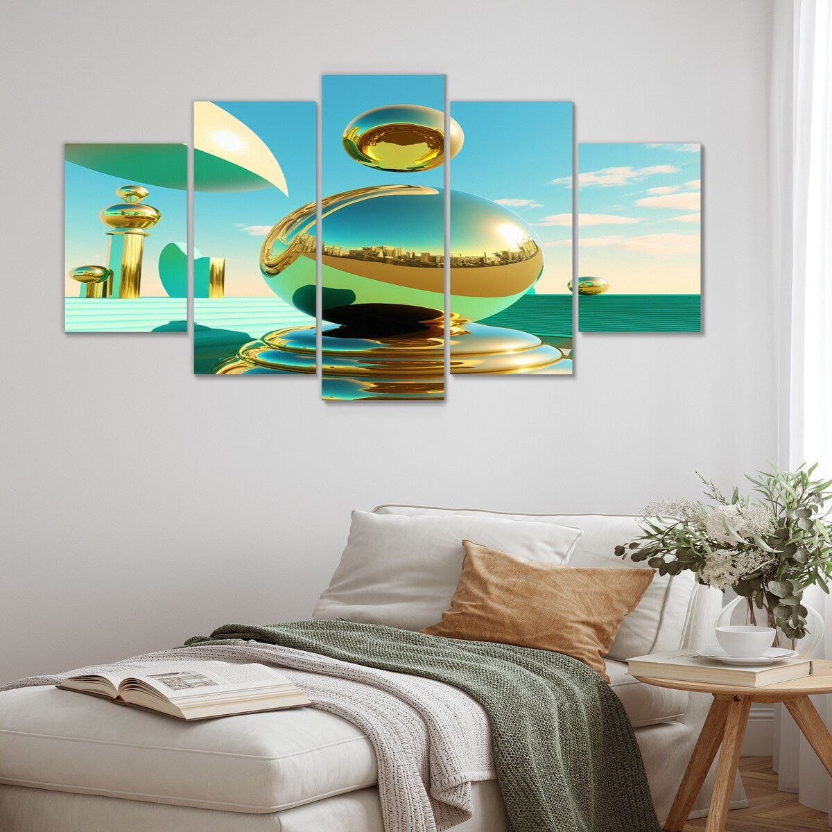 Designart "Golden Spheres Infinity II" City Multipanel Wall Art Prints