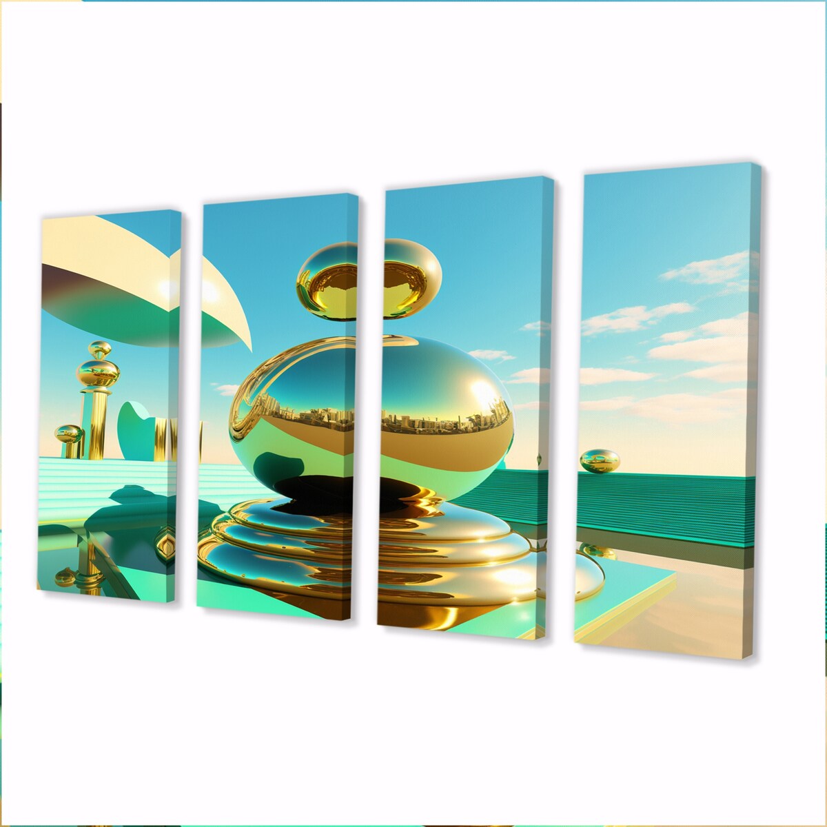 Designart "Golden Spheres Infinity II" City Multipanel Wall Art Prints