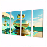 Designart "Golden Spheres Infinity II" City Multipanel Wall Art Prints