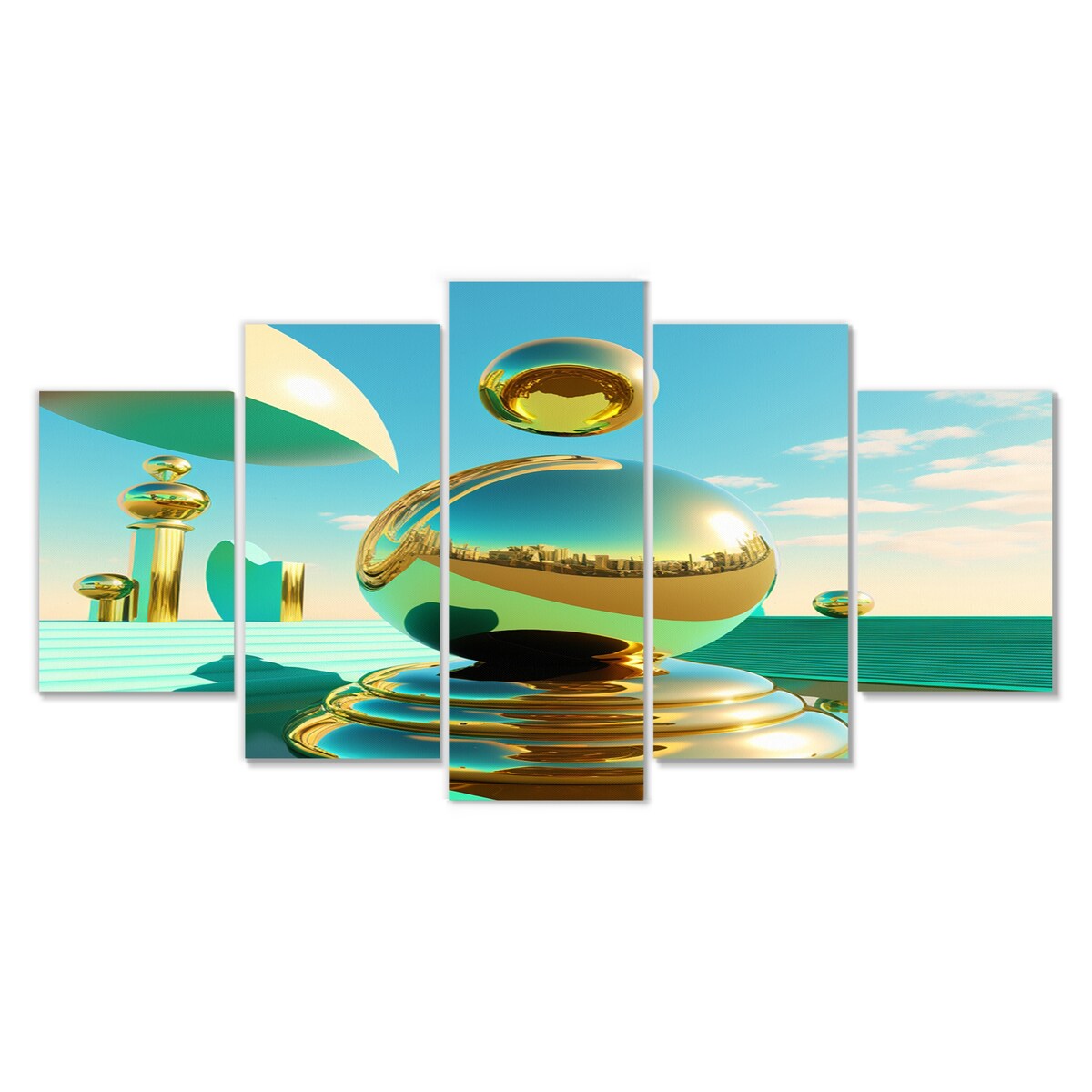 Designart "Golden Spheres Infinity II" City Multipanel Wall Art Prints