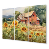 Designart "Golden Sunflower At The Farm III" Floral Metal Wall Art Set