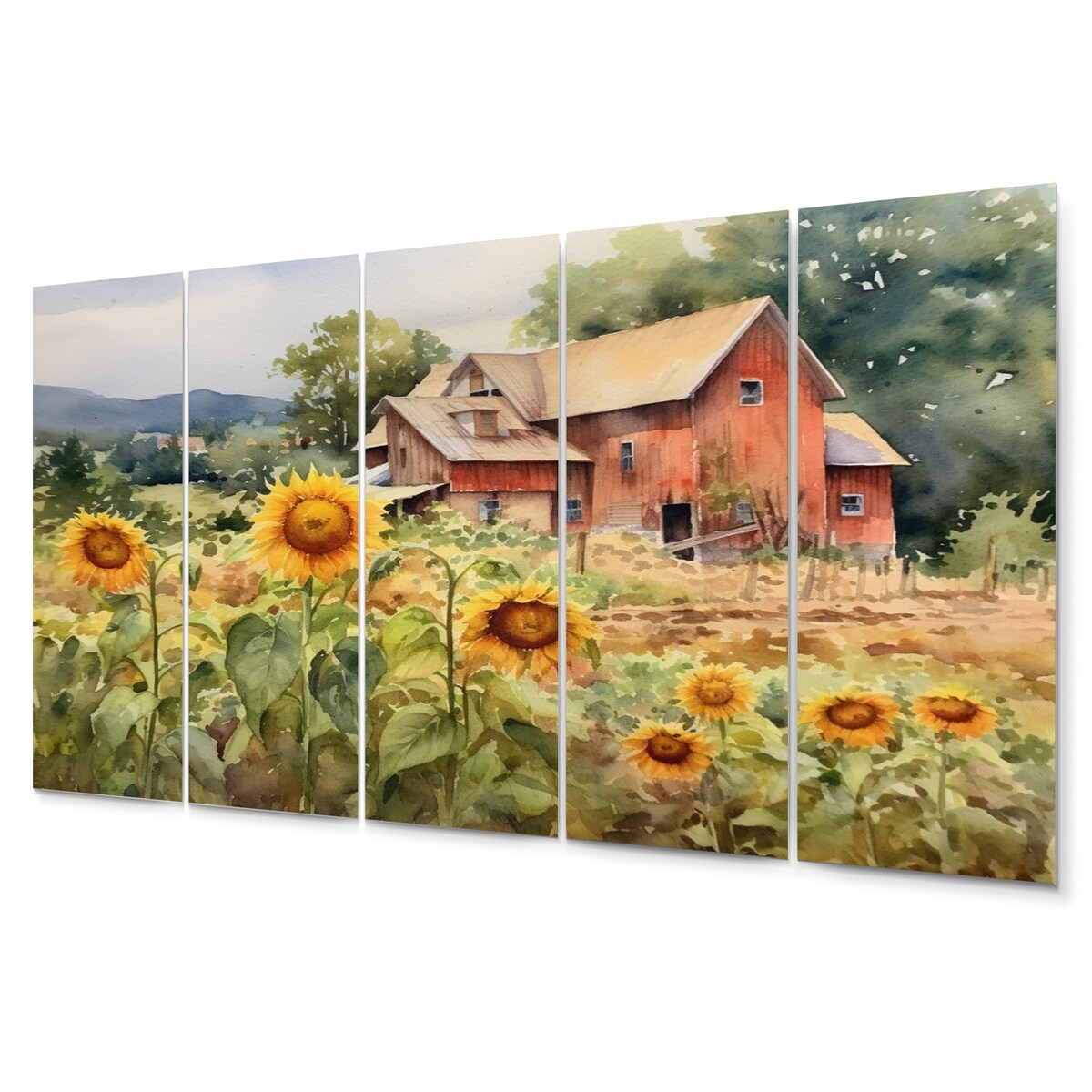 Designart "Golden Sunflower At The Farm III" Floral Metal Wall Art Set