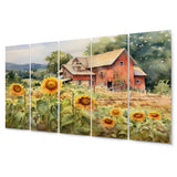 Designart "Golden Sunflower At The Farm III" Floral Metal Wall Art Set