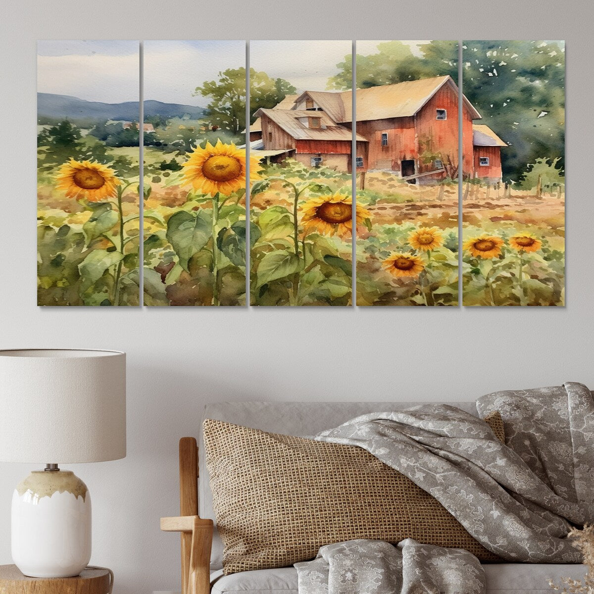 Designart "Golden Sunflower At The Farm III" Floral Metal Wall Art Set