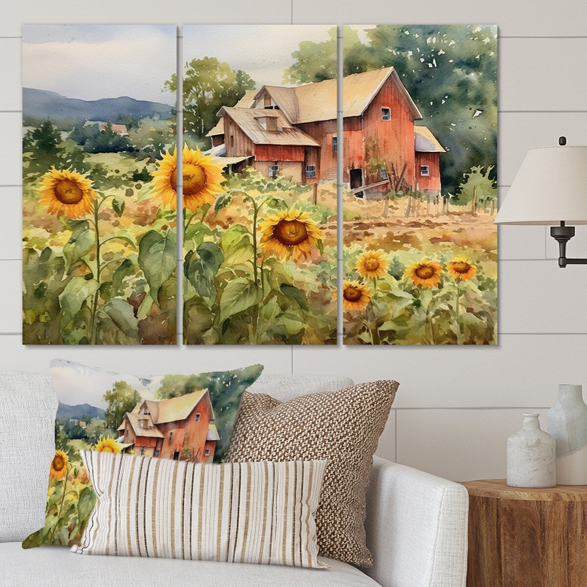 Designart "Golden Sunflower At The Farm III" Floral Metal Wall Art Set