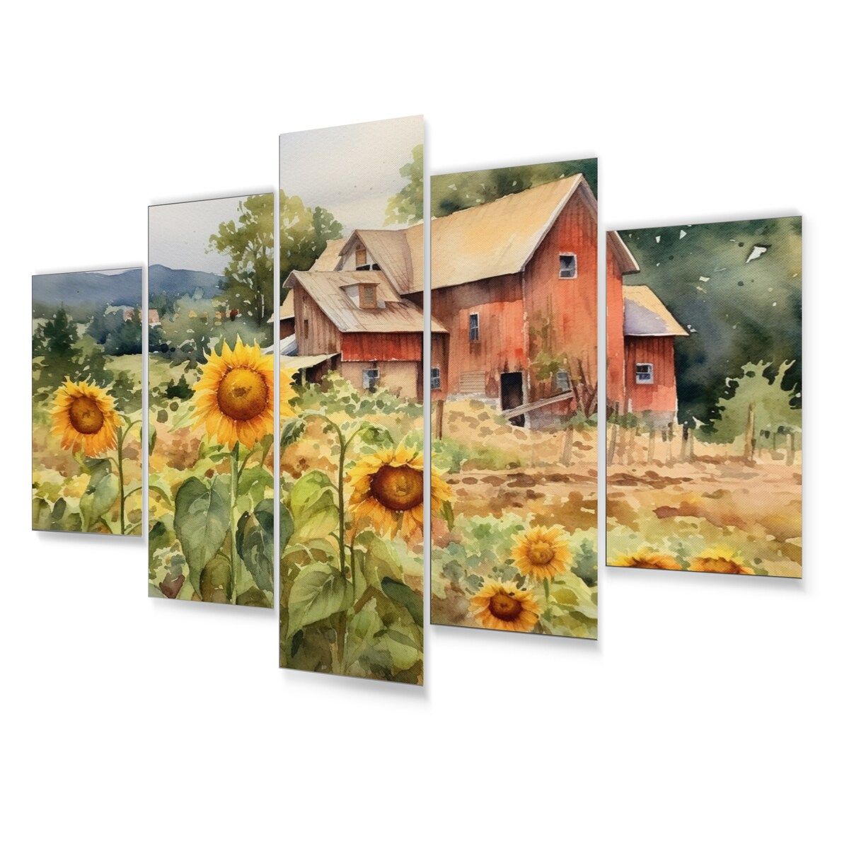 Designart "Golden Sunflower At The Farm III" Floral Metal Wall Art Set