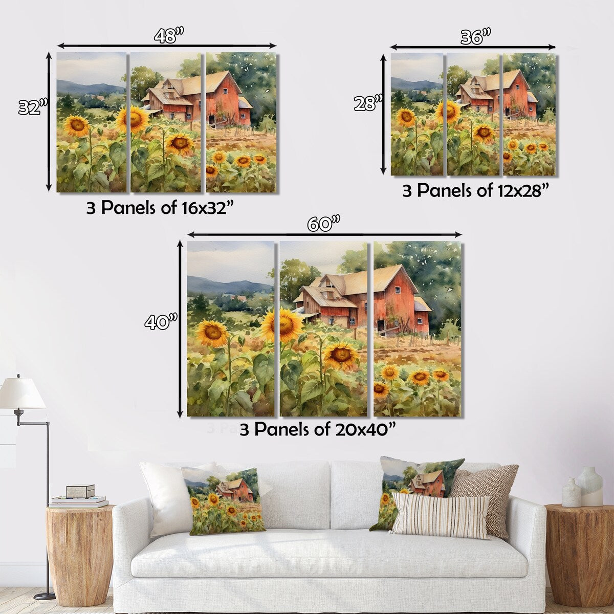 Designart "Golden Sunflower At The Farm III" Floral Metal Wall Art Set