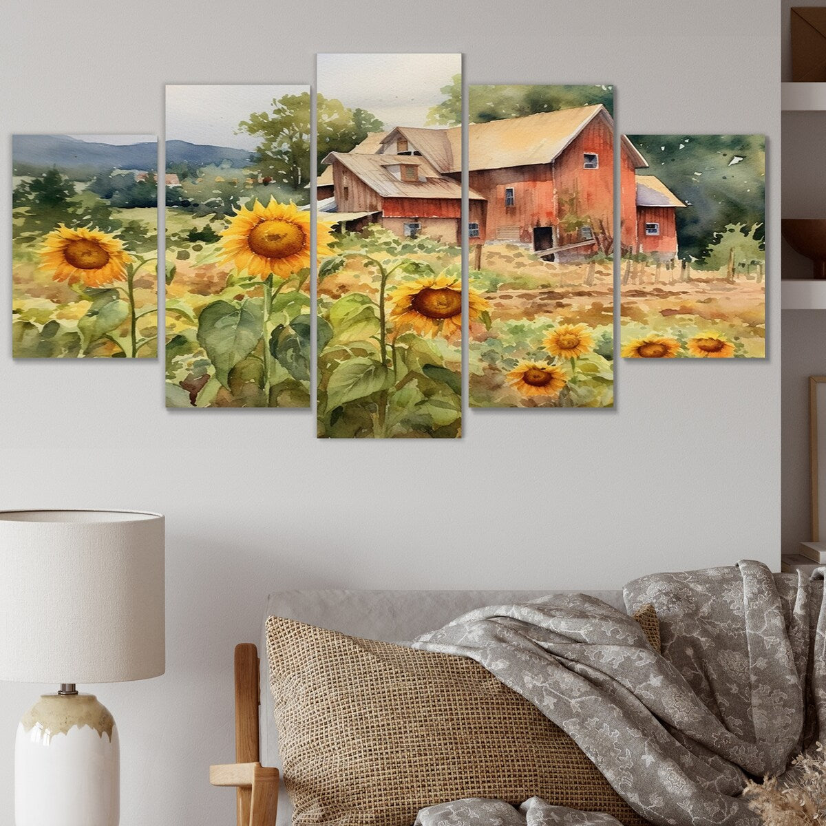 Designart "Golden Sunflower At The Farm III" Floral Metal Wall Art Set