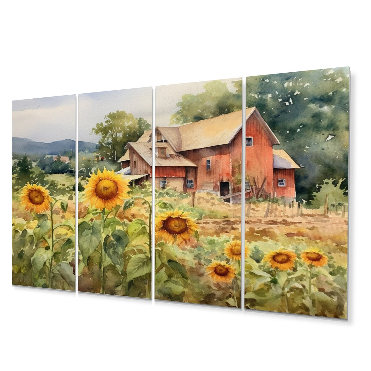 Designart "Golden Sunflower At The Farm III" Floral Metal Wall Art Set