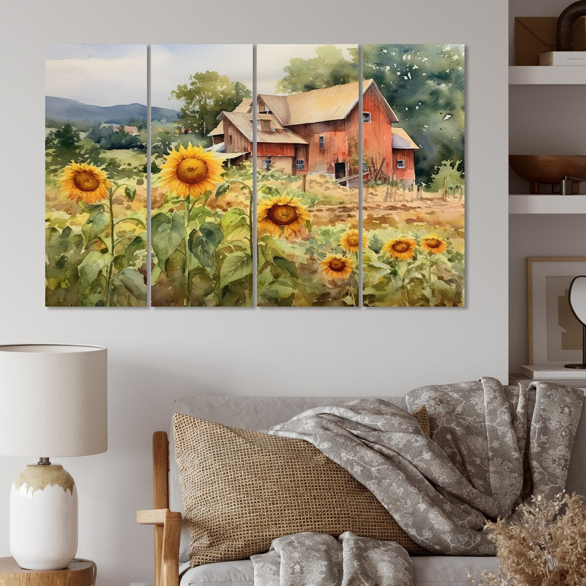 Designart "Golden Sunflower At The Farm III" Floral Metal Wall Art Set