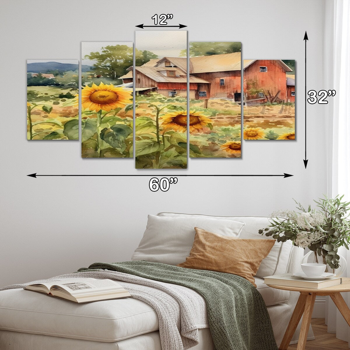 Designart "Golden Sunflower At The Farm III" Floral Metal Wall Art Set