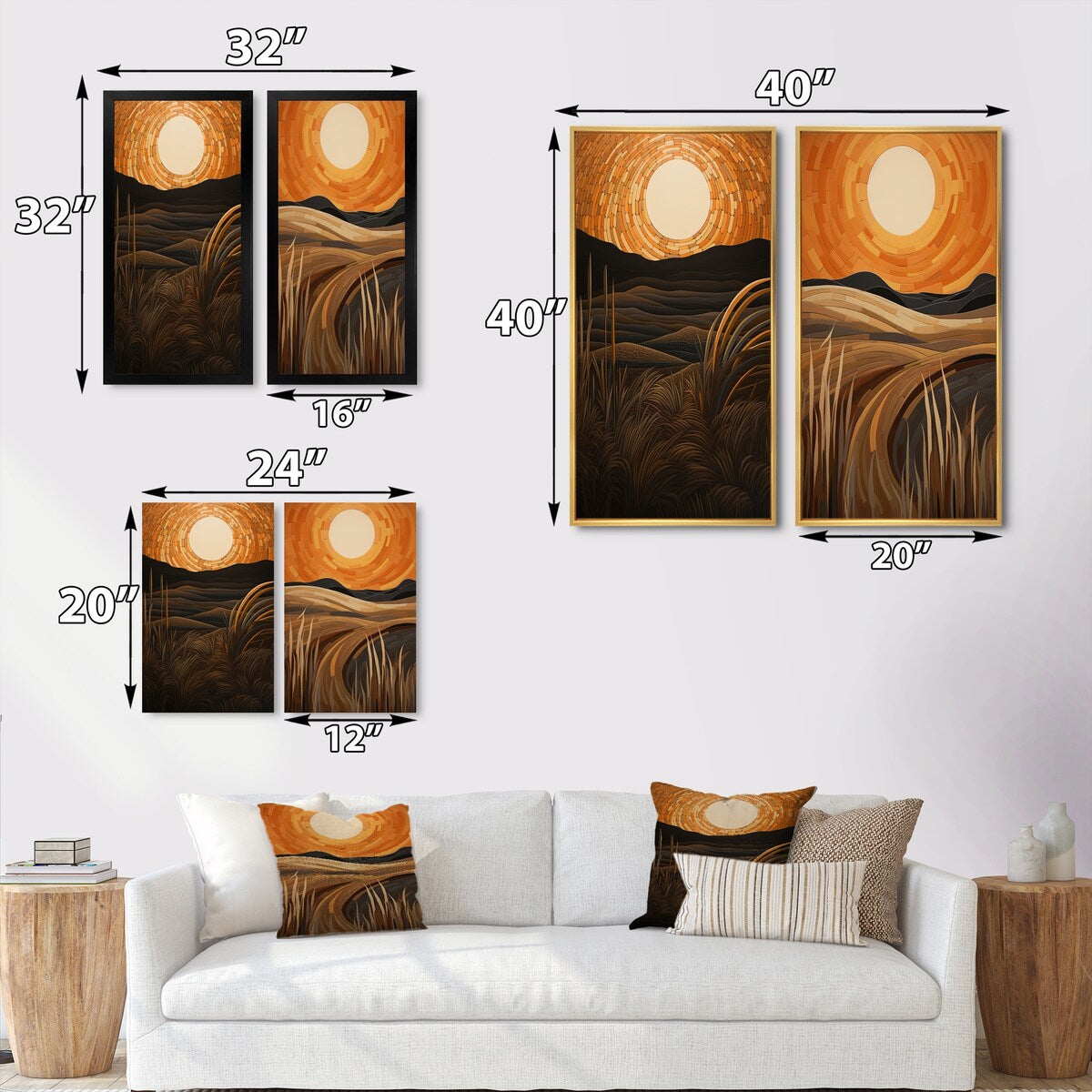 Designart "Golden Sunset In The Retro Mountain Meadows III" Meadow Wall Art Décor Gallery Set For Office Decor
